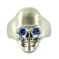Heavy Metal Jewelry Men's Brushed Skull Ring Stainless Steel Blue Eyes SR151