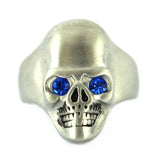 Heavy Metal Jewelry Men's Brushed Skull Ring Stainless Steel Blue Eyes SR151