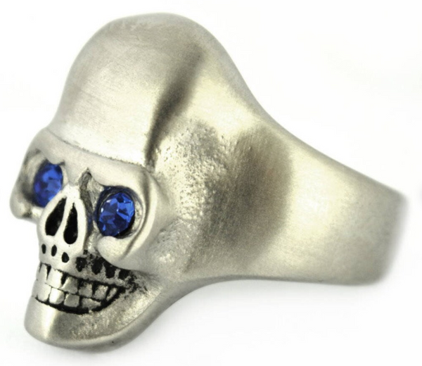 Heavy Metal Jewelry Men's Brushed Skull Ring Stainless Steel Blue Eyes SR151