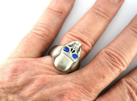 Heavy Metal Jewelry Men's Brushed Skull Ring Stainless Steel Blue Eyes SR151