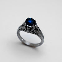 Heavy Metal Jewelry Women's Blue Solitaire Ring Stainless Steel SR152