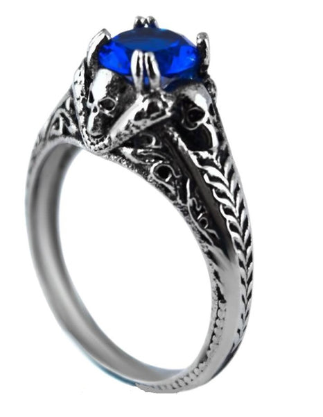 Heavy Metal Jewelry Women's Blue Solitaire Ring Stainless Steel SR152