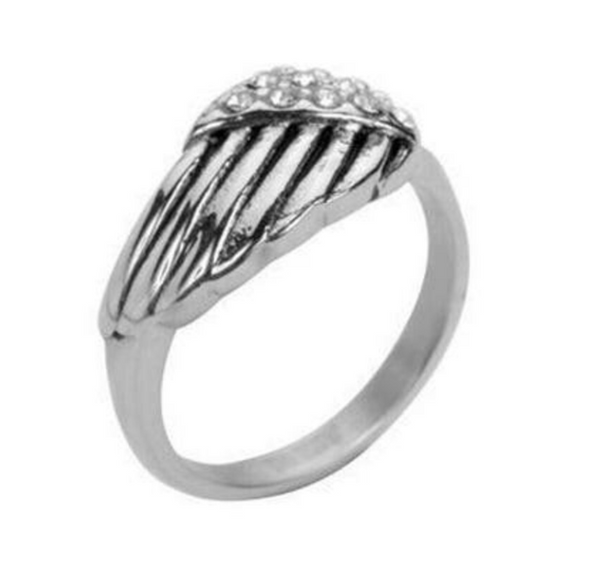 Biker Jewelry Women's Angel Wing Ring Stainless Steel with Bling SR156