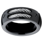 Unisex Stainless Steel Double Black Cable Wedding Band Ring SR159