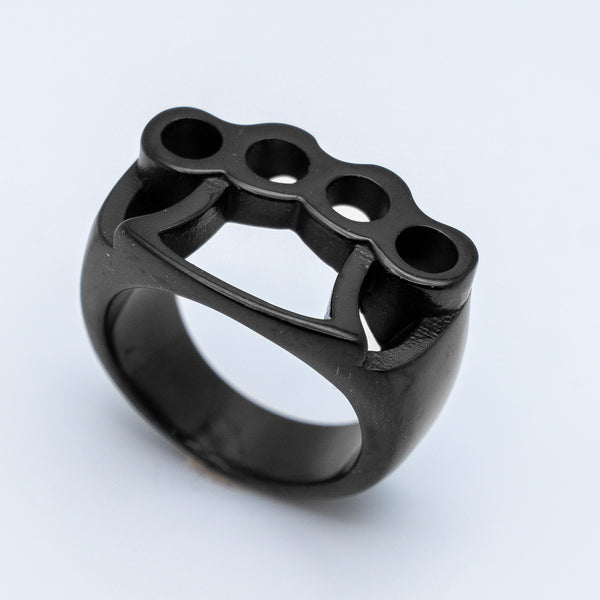 Brass Knuckles Black Stainless Steel Ring SR161
