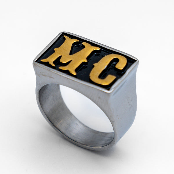 Men's Stainless Steel Motorcycle Club MC Biker Ring Gold Letters Sizes 9-15 SR163