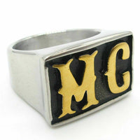 Men's Stainless Steel Motorcycle Club MC Biker Ring Gold Letters Sizes 9-15 SR163
