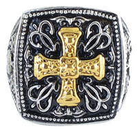 Heavy Metal Jewelry Men's Greek Cross Ring Stainless Steel Gold Edition SR164