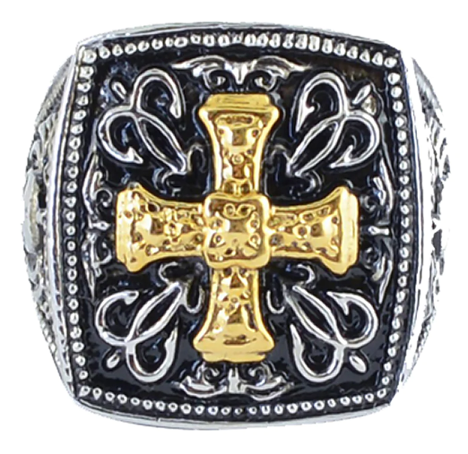 Heavy Metal Jewelry Men's Greek Cross Ring Stainless Steel Gold Edition SR164