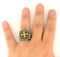 Heavy Metal Jewelry Men's Greek Cross Ring Stainless Steel Gold Edition SR164