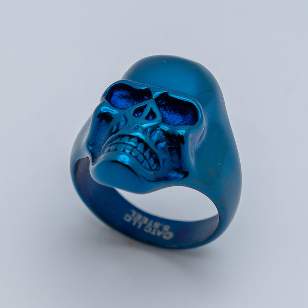 Unisex Skull Ring Stainless Steel Blue Anodized Edition SR202