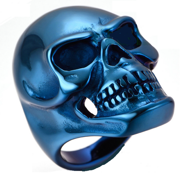 Big Blue Stainless Steel Skull Ring SR165