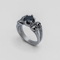 Heavy Metal Jewelry Ladies Black Solitaire Skull Ring Stainless Steel SR166