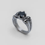 Heavy Metal Jewelry Ladies Black Solitaire Skull Ring Stainless Steel SR166