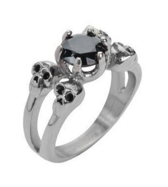 Heavy Metal Jewelry Ladies Black Solitaire Skull Ring Stainless Steel SR166