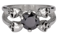 Heavy Metal Jewelry Ladies Black Solitaire Skull Ring Stainless Steel SR166