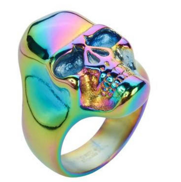 Heavy Metal Jewelry Men's Skull Ring Stainless Steel Neo Chrome Rainbow Edition SR168