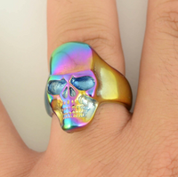 Heavy Metal Jewelry Men's Skull Ring Stainless Steel Neo Chrome Rainbow Edition SR168