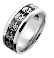 Comfort Fit Wedding Band 8mm Repeating Skull Ring SR171