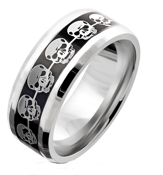 Comfort Fit Wedding Band 8mm Repeating Skull Ring SR171