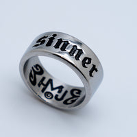 10mm Unisex Wedding Band Ring "SINNER" Stainless Steel SR172