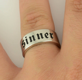 10mm Unisex Wedding Band Ring "SINNER" Stainless Steel SR172
