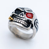 Stainless Steel Skull Biker Ring Red Eye and a Gold Bullet SR173
