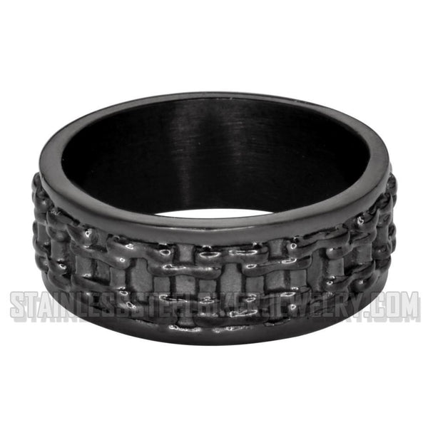 Heavy Metal Jewelry Men's Black Bike Chain Stainless Steel Ring SR1748