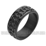 Heavy Metal Jewelry Men's Black Bike Chain Stainless Steel Ring SR1748