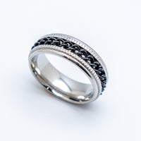 8mm Stainless Steel Spinner Wedding Band Black Chain Ring SR174