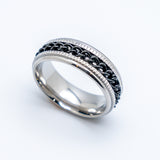 8mm Stainless Steel Spinner Wedding Band Black Chain Ring SR174
