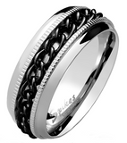 8mm Stainless Steel Spinner Wedding Band Black Chain Ring SR174
