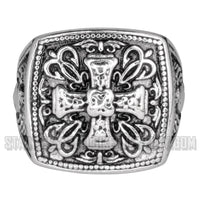 Heavy Metal Jewelry Men's Greek Cross Stainless Steel Biker Ring SR1750