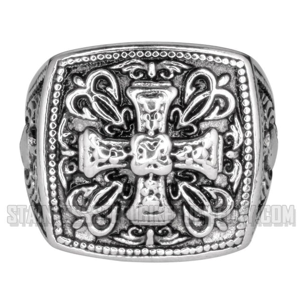 Heavy Metal Jewelry Men's Greek Cross Stainless Steel Biker Ring SR1750
