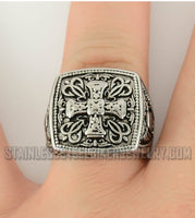 Heavy Metal Jewelry Men's Greek Cross Stainless Steel Biker Ring SR1750