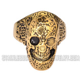 Heavy Metal Jewelry Men's Tattoos Gone Wild Skull Ring Stainless Steel Gold Edition SR1752
