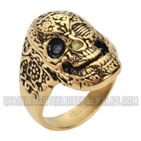 Heavy Metal Jewelry Men's Tattoos Gone Wild Skull Ring Stainless Steel Gold Edition SR1752