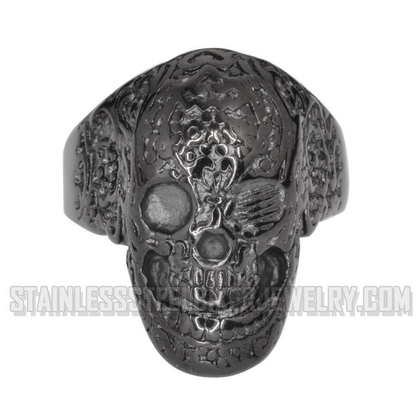 Heavy Metal Jewelry Men's Tattoos Gone Wild Skull Ring Stainless Steel Black Edition SR1753