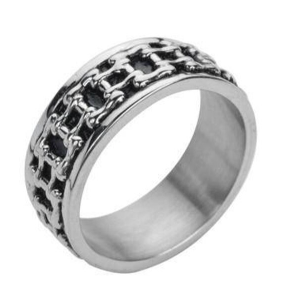 Heavy Metal Jewelry Men's Silver Bike Chain Stainless Steel Ring SR175