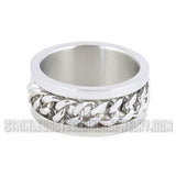Cuban Chain Spinner Ring Unisex Comfort Fit Band Wedding Rings Silver Edition Stainless Steel SR52