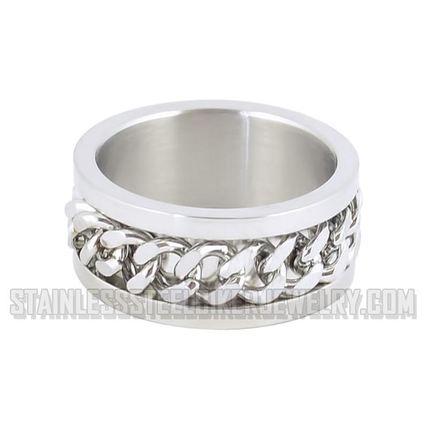 Cuban Chain Spinner Ring Unisex Comfort Fit Band Wedding Rings Silver Edition Stainless Steel SR52