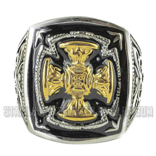 Heavy Metal Jewelry Men's Florenzada Cross Ring Stainless Steel Gold Edition SR1781