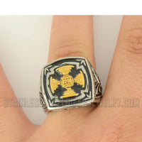 Heavy Metal Jewelry Men's Florenzada Cross Ring Stainless Steel Gold Edition SR1781