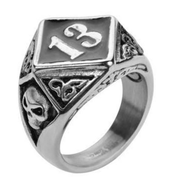 Heavy Metal Jewelry Men's Lucky 13 Ring Stainless Steel SR184