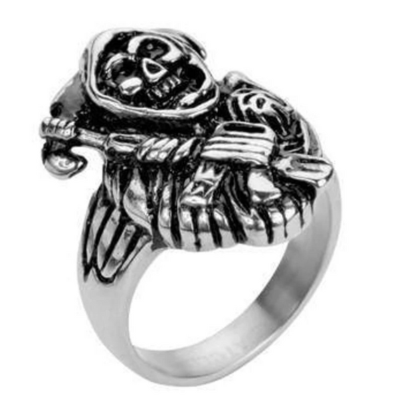 Heavy Metal Jewelry Men's Grim Reaper Skull Stainless Steel Ring SR186