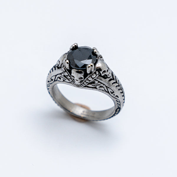 Skull Jewelry Womens Black Solitaire Ring Stainless Steel SR189