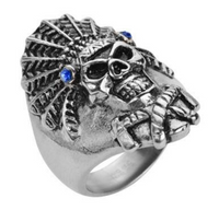 Indian Jewelry Men's Indian Headdress Skull Ring Stainless Steel SR191