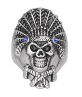 Indian Jewelry Men's Indian Headdress Skull Ring Stainless Steel SR191