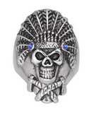 Indian Jewelry Men's Indian Headdress Skull Ring Stainless Steel SR191