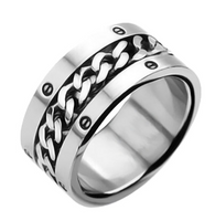 Wide Curb Chain Spinner Ring Unisex Biker Jewelry Wedding Band Stainless Steel SR1